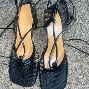 Black wrap up ankle heels